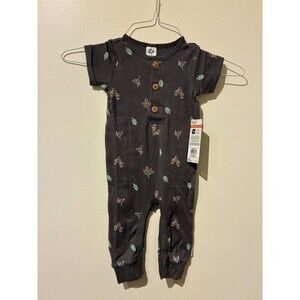 NWT Gerber Gray Floral Short-Sleeve Jumpsuit - 12M